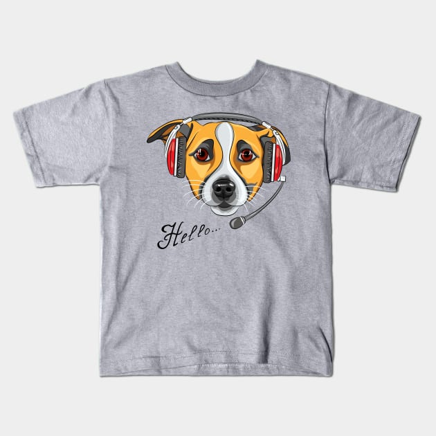 Dog Jack Russell Terrier as call center operator Kids T-Shirt by kavalenkava